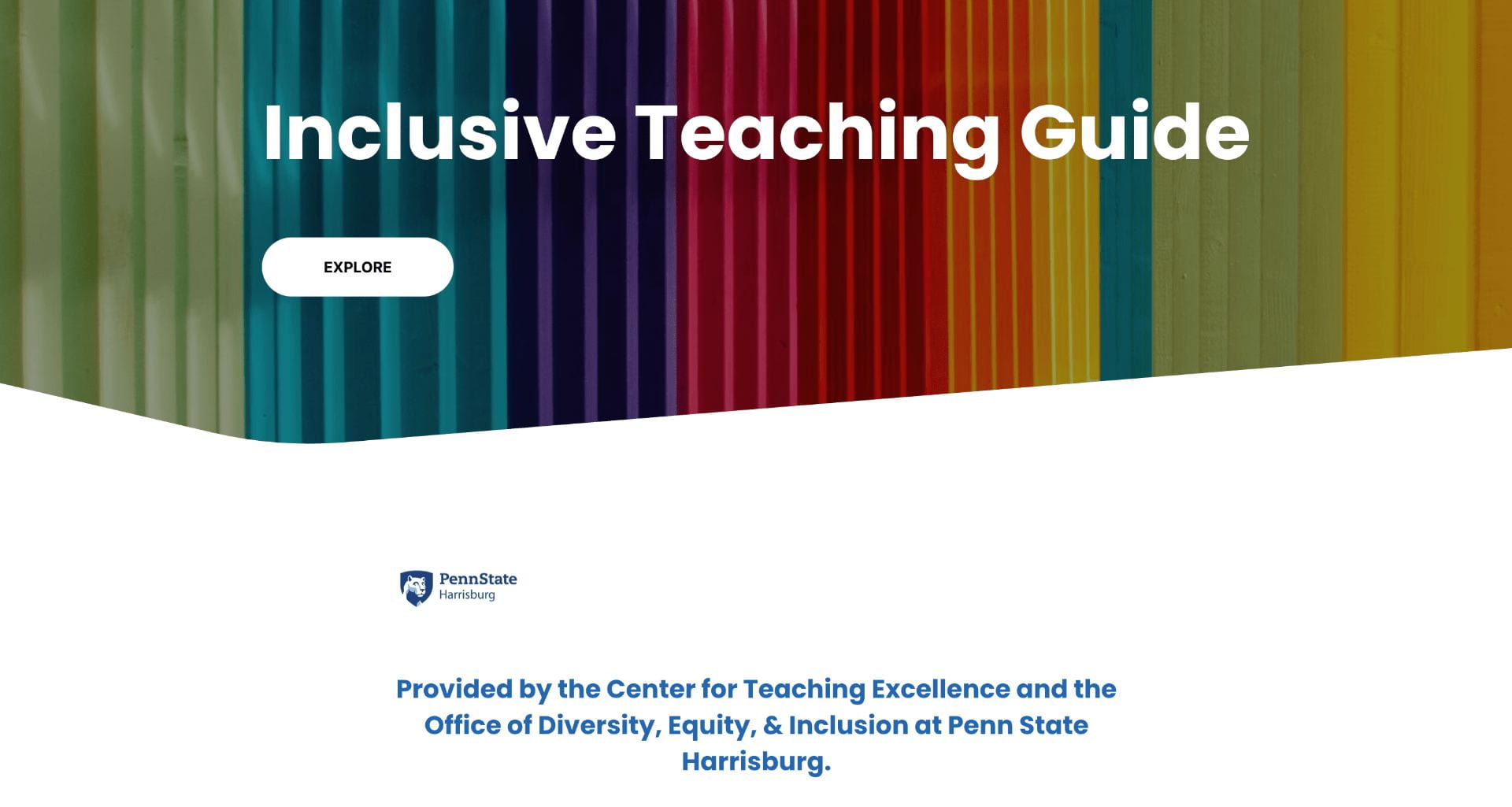 A screenshot of the Inclusive Teaching Guide home page.